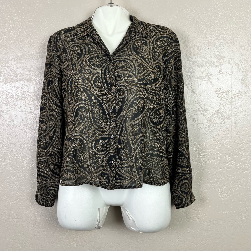 Vintage 70s The Villager‎ Petite Large Blouse Button up Shirt Polyester FLAW